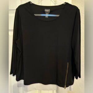 Elegant Black 3/4 Sleeve layered Top with White/Cream Hem
